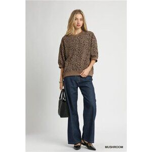 Umgee Oversized Leopard Round Neck Sweatshirt